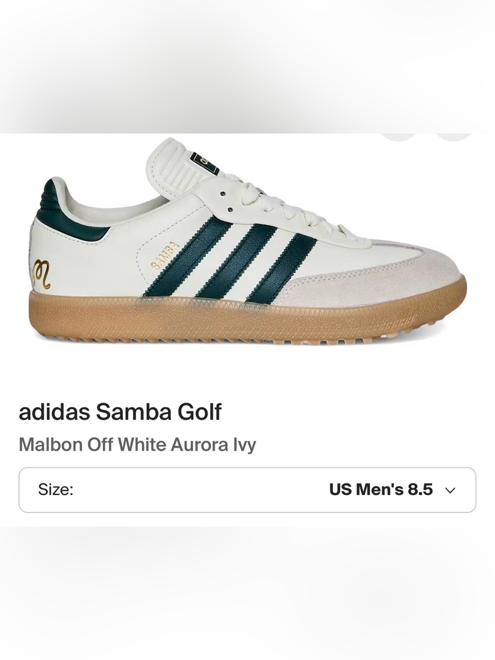 adidas Samba Golf Sneakers in Off White and Dark Green